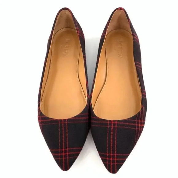 J crew factory Amelia ballet flats 6.5 red blue tartan plaid preppy Academia